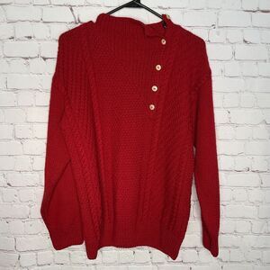 Vtg South Wool Sweater Large Women’s Red Button Accent HandKnit‎ Cable Pullover